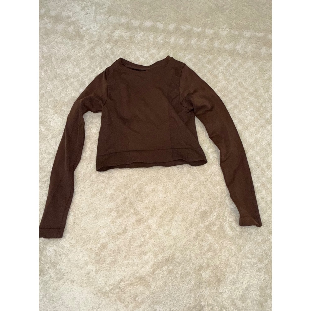 All in Motion Womens Seamless Long Sleeve Cropped Workout Top Brown Small